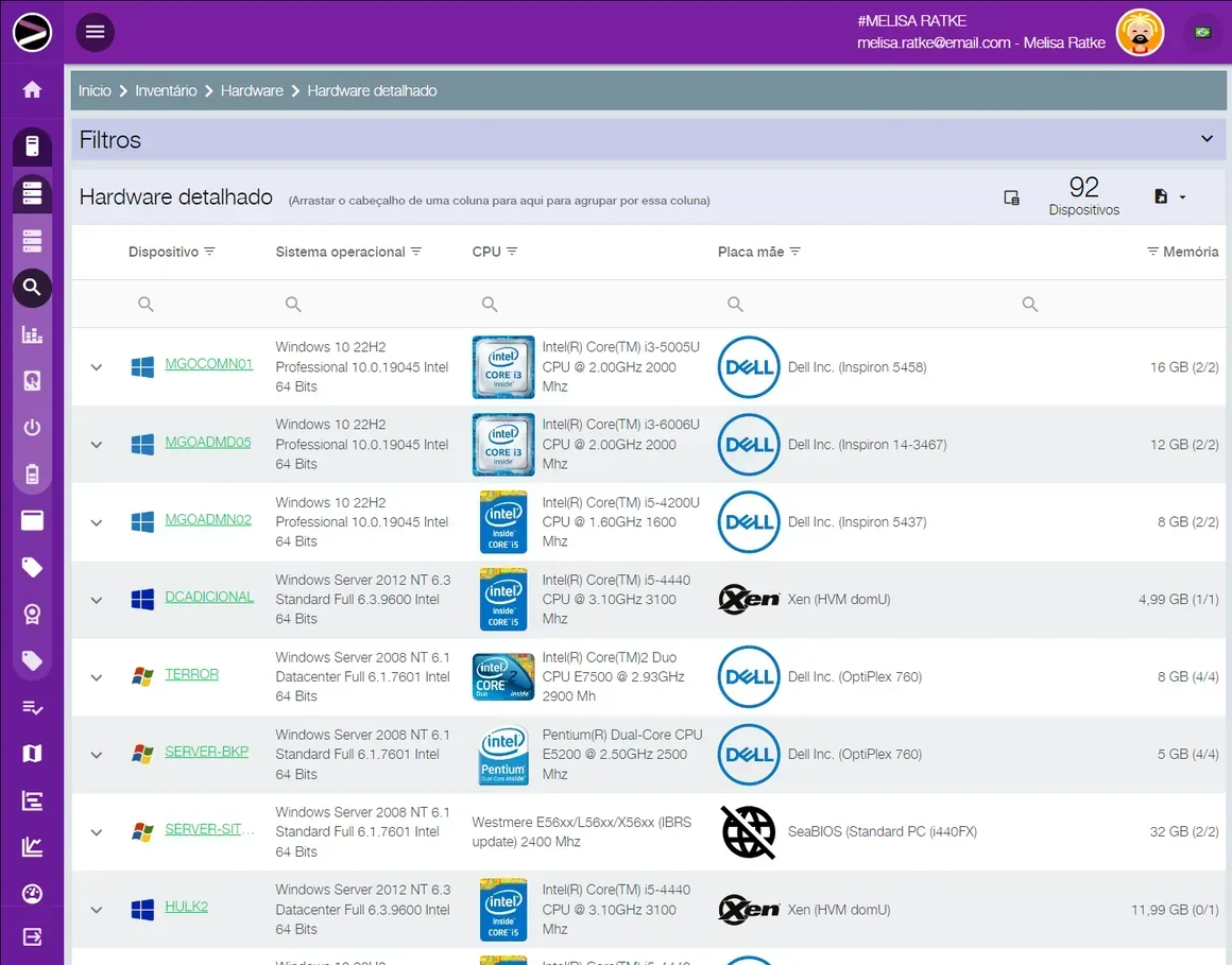 Captura de tela da solução Cloud Asset Management na plataforma INGITE