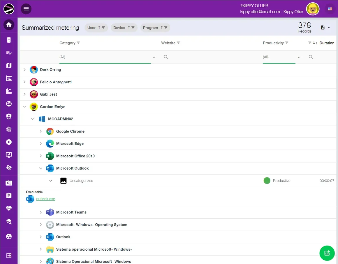 Screenshot of the Cloud Productivity Monitoring solution in the INGITE platform