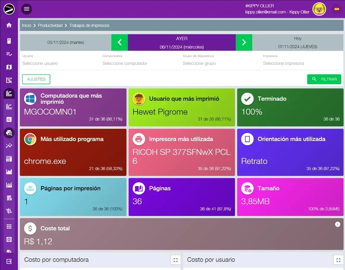 Captura de pantalla de la solución Cloud Productivity Monitoring en la plataforma INGITE