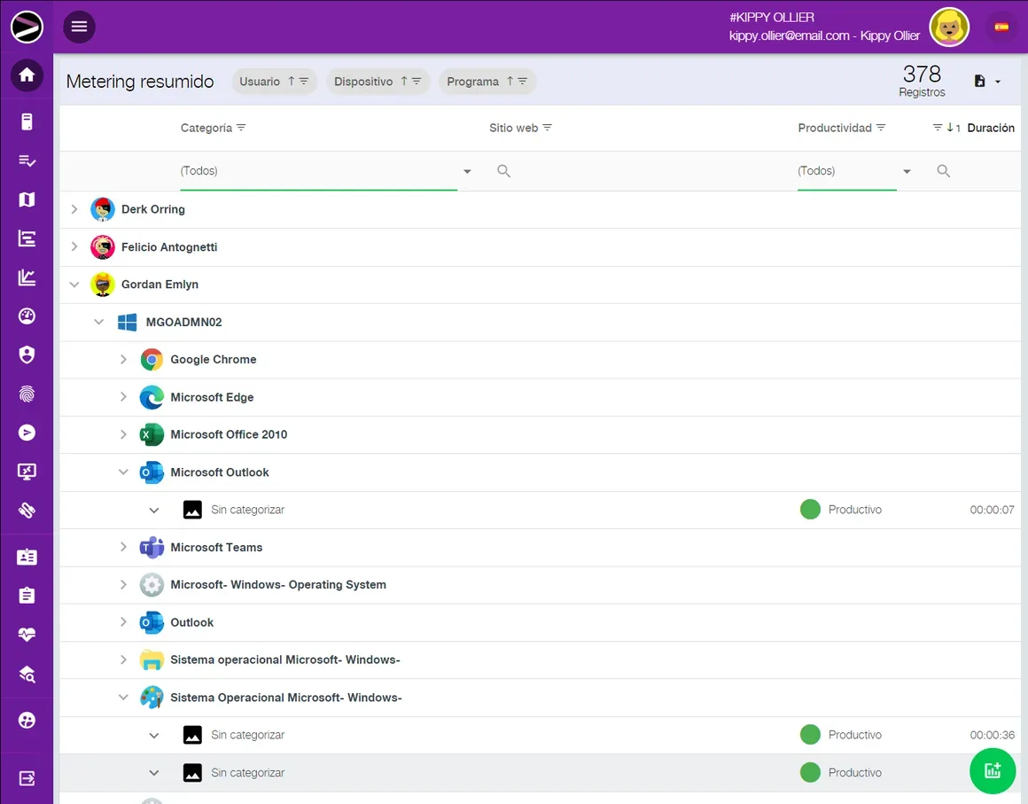 Captura de pantalla de la solución Cloud Productivity Monitoring en la plataforma INGITE